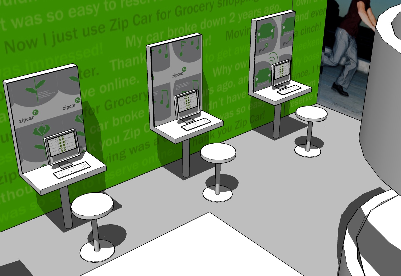Zipcar community hub Wacker Drive storefront Brandworth branding project Environmental graphic design Community engagement Urban mobility education Sustainable transportation Themed community nights Interactive kiosk design Vibrant public space